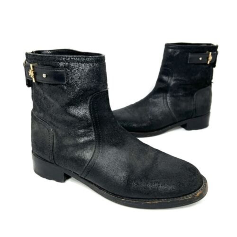 Tory Burch Selena Crinckled Leather Boots Size 10 Black